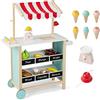 HOMASIS Gelato Truck per Bambini, Negozio di Giocattoli con 6 Gelati, Gelateria con Ruote e Tenda Regolabile, Carrello della Spesa in legno, Set di Bancarella Gioca per Bambini, 3+ Anni (Rosso)