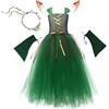 Generico Costume Da Fata Degli Elfi Di Halloween, Set Di Abiti In Tulle A Rete Verde Di Halloween Con Orecchie E Maniche Da Elfo, Unico Halloween Foresta Tema Costumi Cosplay Per Le Ragazze
