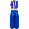 Nyeemya Costume Principe Arabo Bambini Costume Genio della Lampada Cardigan Aperto sul Davanti Giacca con Pantaloni Abito Sultano Costumi in Maschera Carnevale Blu 15-16 anni