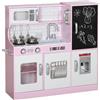 AIYAPLAY Cucina Giocattolo per Bambini, Cucina in Legno per Bambini, Cucinetta Giocattoli con Fornelli, Microonde, Macchina del Ghiaccio, Lavandino, Pentole e Accessori, 3-8 Anni, 84x27x81 cm, Rosa