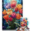 ZKYUBEK Puzzle da 1000 pezzi con tulipani in vetro colorato per adulti giocattoli educativi giochi per famiglie regali per amici e parenti 26x38cm