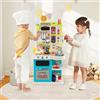 GYMAX Cucina Giocattolo per Bambini, Set Giochi da Cucina con Fornello, Frigorifero, Microonde, Lavello, Rubinetto, Acqua Vapore, Suono e Luce, Gioco di Ruolo con 95 Accessori (Blu)