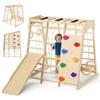 CUPCHID Struttura da arrampicata 9 in 1 per bambini (2-6 anni), palestra della giungla con scivolo, parete rocciosa, barre per scimmie, scale e altalena, legno naturale certificato ASTM