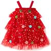 Generico Vestito da Albero di Natale Bambino Costume Albero di Natale Bambina Ragazze Costumi da Spettacolo Teatrale Abito Verde Senza Maniche con Cappello per Natalizio Carneval (2-Red, 12-18 Months)