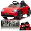 TOYSCAR Auto Elettrica per Bambini 12V Porsche Taycan Turbo S con Telecomando 2.4GHz, 2 Motori, Porte Apribili, Bluetooth Luci LED Tappetini, Macchina Elettrica Bambino (Rosso)