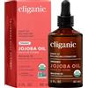 Cliganic Olio di Jojoba puro 100% biologico, 60ml - Naturale pressato a freddo e non raffinato, per capelli e viso utilizzabile anche come olio per massaggi - Con garanzia di 90 giorni