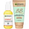 Garnier Skinactive BB Cream Crema Viso Idratante Perfezionatrice Tutto in 1 SPF25 Tonalità Medio-Scura + Garnier Vitamina C Siero Viso in Crema Illuminante Anti-Macchie SPF25-2 Flaconi da 50ml