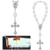 Otuuz 1 Rosario per Auto Specchietto Retrovisore con San Cristoforo e Crocifisso, Argento, Regalo per Automobilista Rosario da Preghiera Talismano Portafortuna per Macchina Specchietto Interno