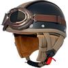 QAZXCVB Casco Jet Moto Vintage Omologato ECE Mezzo Pelle Casco Da Motociclista Caschi Cromwell Con Occhiali Portatile Casco A Scodella Per Uomo Donna Scooter Street Cruiser 5,XL:60-61CM