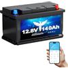 Elfhub Batteria LiFePO4 H190 da 12 V e 140 Ah, altezza 189 mm, batteria al litio a ciclo profondo da 1792 Wh con BMS Bluetooth intelligente da 150 A, protezione dalle basse temperature, batteria di ricambio