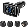 LSHIJI Tpms Sensori del Sistema di monitoraggio della Pressione dei Pneumatici dell'auto, accendisigari con Porta USB, Controllo, Allarme Sicurezza Automatico(External Sensor)