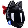 QJWMatic Caschi integrali da Moto, Casco Bluetooth con Orecchie di Gatto e Visiera Parasole, Casco da Motocross per Adulti Certificato ECE per Corse su Strada, Uomini e Donne H,M54-56CM