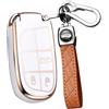 ontto Custodia per chiave auto con portachiavi adatta per Fiat 500X Jeep Renegade Grand Cherokee Dodge Journey Charger Chrysler 200 300 300C telecomando cover TPU custodia protettiva per chiavi beige