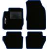 QUEMAR Tappetini Auto compatibili con Ford Fiesta MkVI 6 serie 2008-2017/Kit Tappeti Moquette e Gomma su Misura (Set 2 Anteriori + 2 Poster.)/Ricami e Colori Personalizzati (1 Ricamo, Bordo Blu)