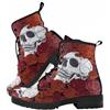 Ulalaza Stivali Corti Stampati da Donna Autunno e Inverno Stivali da Combattimento Allacciati Stivaletti Rose Skull Cartoon Pattern Regali per Ragazze Donne