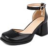 Lizoleor Mary Jane Donna Tacco Largo Punta Quadrata Con Cinturino Alla Caviglia Sandali Estive Comodo Vestito Eleganti Pianta Larga Fiocco Scarpe Nero Numero 38 EU/39CN