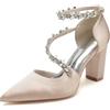FGRID Scarpe da Sposa Donna con Tacco Alto a Blocchi per la Sposa, Punta Chiusa in Raso Strass Cinturino alla Caviglia décolleté per Feste da Sera Sandali Damigella d'Onore,Navy Blue,41