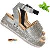 POIOZXD Sandali scintillanti da donna, sandali con zeppa aperta, con zeppa, con strass, alla moda, con plateau, cinturino alla caviglia, comodi sandali da passeggio, Argento, 43 EU