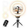 UBeesize 10 Lampada a forma di anello Con treppiede e supporto per cellulare, Anello luminoso a LED dimmerabile per il trucco, le dirette streaming, YouTube e TikTok; compatibile con iOS e Android