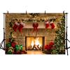 MEHOFOTO 8x6ft Merry Christmas Eve Photo Studio Backdrop Christmas Trees Xmas Fireplace Gifts Red Bow Stocking Backgrounds for Photography