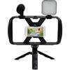Generic Supporto per telefono cellulare, supporto video con luce, 4 in 1, con microfono, supporto per telefono da scrivania, clip per telefono retrattile, registrazione video