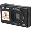 VELATEMOR Fotocamera Digitale a Doppio Schermo 5k, Fotocamera da Vlogging 5k AutoFocus con Zoom Digitale 18x, Riprese di Registrazione HD con 32 GB da 80 MP Portatile per Adolescenti per (BLACK)