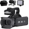 DMETE Videocamera professionale 18X Full 4K 60FPS for webcam live streaming Videocamera digitale da 64 MP 4 Registratore Vlog con schermo rotante Regalo per principianti(NO SD Card,With Light MIC)