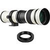 TFixol Camera MF Super p Lens F/8.3-16 420-800mm T2 Mou con anello adattatore AI-mou universale 1/4 filettatura di ricambio per fotocamere AI-mou D50 D90 D5100 D7000 D3 D5100 D3100 D3000 D60 bianco