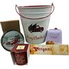 Generico Set regalo natalizio con Porta pianta il latta, torrone friabile Vergani, panettoncino Bauli 90 g, mini confezione di biscotti danesi 114 g, candela in vetro natalizia