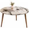 MA MAISON Tavolino Tondo da Caffè in Legno Basso - Moderno, Adatto per Soggiorno, Hall Albergo, Ufficio, Arredamento Casa, Sala da Tè, con 3 Gambe, Elegante - D.75x43h cm Effetto Marmo Bianco