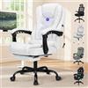 ALFORDSON Sedia Scrivania con Massaggio, Sedia Ufficio Ergonomica con Supporto Lombare e poggiapiedi, Poltrona Girevole ad Altezza Regolabile per Ufficio e Studio Sala Riunioni, Similpelle(Bianca)