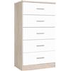 Miroytengo Comò Couple 5 cassetti in colore bianco e rovere Sahara, cassettiera Sinfonier per camere da letto 50 x 90 x 33 cm