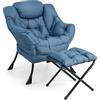 RELAX4LIFE Poltrona Relax con Poggiapiedi, Poltrona Imbottita con Schienale e Braccioli, Struttura in Metallo, Poltrona per Camera da letto, Salotto e Ufficio (Polyester+Pouf, Blu)