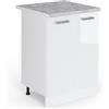 Vicco Mobiletto base cucina R-Line, Bianco lucido, 60 cm, PL Marmo, per la libera combinazione all'interno di sistemi cucina modulari