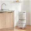 [en.casa] Carrello da Stoccaggio Organizzatore con 4 Cestelli Girevoli in Acciaio Mobile Multiuso a 4 Rotelle per Cucina Ufficio Bagno - Bianco