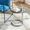 [en.casa] Tavolino Laterale con Piano Rotondo in Vetro Temperato (AxØ) 46x45 cm Tavolino Rotondo da Caffè con Telaio in Metallo Soggiorno Salotto - Cromo/Vetro Fumé