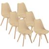 DEWINNER Sedie da sala da pranzo scandinave, sedia da ufficio retrò, seduta imbottita in faggio massiccio (Beige, confezione da 6)