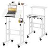 LIFEZEAL Scrivania Sit-Stand con Ruote, Scrivania Mobile per Computer con Ripiani, Tavolo da Studio con Struttura in Acciaio Regolabile in Altezza, per Ufficio, Camera da Letto e Soggiorno (bianco)