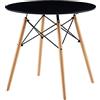 H.J WeDoo Tavolino Cucina Rotondo, Tavolo da Pranzo Design Moderno Tavolino da Salotto Gambe in Legno, Nero,80 x 80 x 75 cm