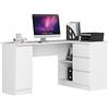 AKORD Scrivania ad Angolo B-20 | 3 cassetti, 2 Ripiani e un Ripiano con Anta | Scrivania ad angolo per l'ufficio in casa | 155x77x85 | 60 kg | Bianco