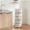 [en.casa] Carrello da Stoccaggio Organizzatore con 5 Cestelli Girevoli in Acciaio Mobile Multiuso a 4 Rotelle per Cucina Ufficio Bagno - Bianco