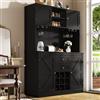 Idemon Armadio da cucina con ripiani regolabili e scaffale per vino, alto buffet da cucina con 4 ante e 2 cassetti, credenza per cucina e soggiorno, armadio a buffet, (nero)