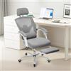 Sweetcrispy Ergonomic Office Chair Ufficio reclinabile con poggiapiedi, Sedia per Computer con Schienale Alto in Rete con Ruote, Metallo, Grigio