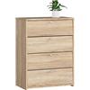 AKORD Scarpiera con 4 ripiani per scarpe e 4 ante a ribalta | Ribaltabile per scarpe | Ripiano per scarpe chiuso | Contenitore per scarpe | L60 x H80 x P33 cm, peso 29 kg | Colore: Rovere Sonoma