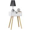 [en.casa] Comodino con Cassetto Tavolino Laterale da Divano a 4 Gambe Mobiletto da Notte 60 x 40 x 29,5 cm Tavolo Basso per Soggiorno Camera da Notte Ingresso - Bianco