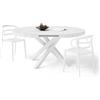 Mobili Fiver, Tavolo Allungabile Rotondo Emma, 120-160 cm, Bianco Cemento con gambe Incrociate Bianche, per 4-6 persone, Tavolo Cucina, Soggiorno, Made in Italy