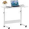 Rcynview 80 x 40 cm Scrivania con Ruote, Scrivania Regolabile in Altezza, Slot per Laptop,Tavolino da Letto per pc, Scrivanie per Cameretta, Ufficio, Divano in Soggiorno, Bianco