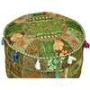 Sophia Art Pouf indiano ricamato patchwork, ottomano tradizionale indiano decorativo, pouf indiano confortevole, cuscino in cotone ottomano, design indiano, design etnico patchwork, 45 x 45 cm (verde)