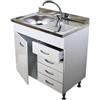 Arredobagno e Cucine Mobile sottolavello bianco, 1 anta e cassettiera, lavello inox cm.80, vasca a sx