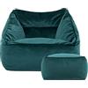 icon Natalia Pouf Poltrona con Poggiapiedi, Verde Acqua, Sedia Velluto, Grande Pouf Sacco con Riempimento Incluso, Poltrona Sacco, Camera da Letto, Soggiorno, Mobili Soggiorno